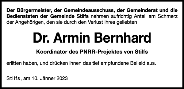 Traueranzeige von Armin Bernhard von Dolomiten