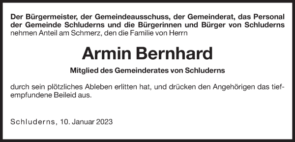 Traueranzeige von Armin Bernhard von Dolomiten