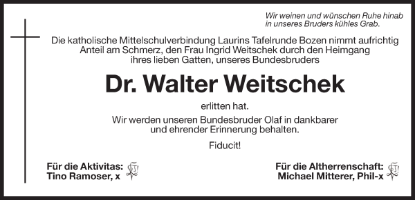 Traueranzeige von Dr. Walter Weitschek von Dolomiten