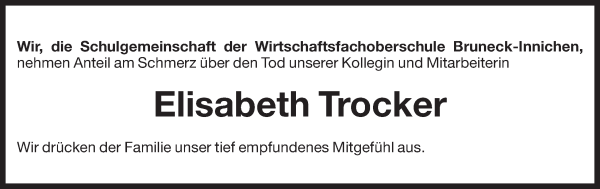 Traueranzeige von Elisabeth Troger von Dolomiten