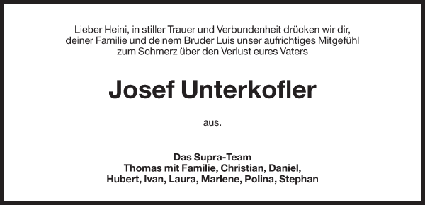 Traueranzeige von Josef Unterkofler von Dolomiten