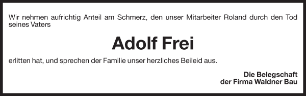 Traueranzeige von Adolf Frei von Dolomiten
