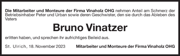 Traueranzeige von Bruno Vinatzer von Dolomiten