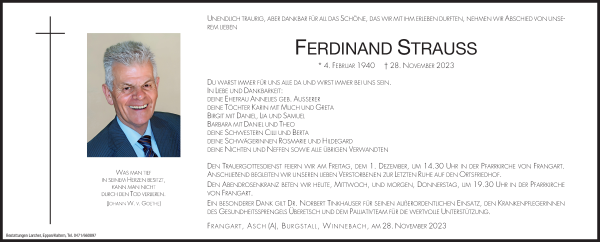 Traueranzeige von Ferdinand Strauss von Dolomiten