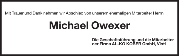 Traueranzeige von Michael Owexer von Dolomiten