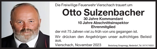 Traueranzeige von Otto Sulzenbacher von Dolomiten