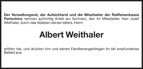 Traueranzeige von Albert Weithaler von Dolomiten