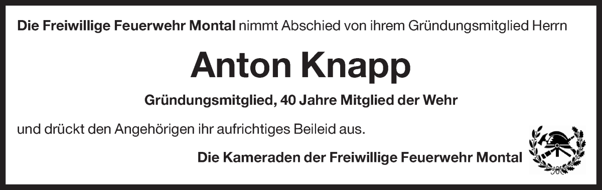  Traueranzeige für Anton Knapp vom 22.12.2023 aus Dolomiten