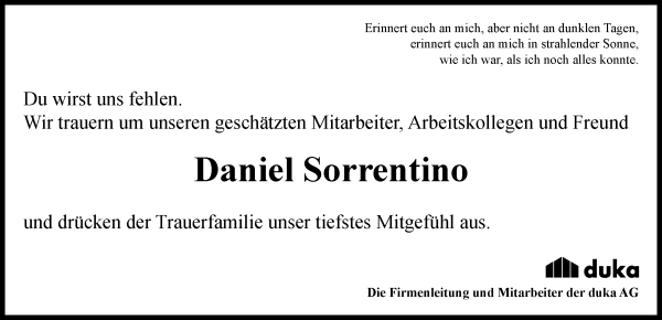 Traueranzeige von Daniel Sorrentino von Dolomiten