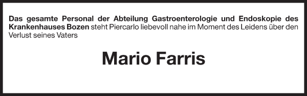 Traueranzeige von Mario Farris von Dolomiten