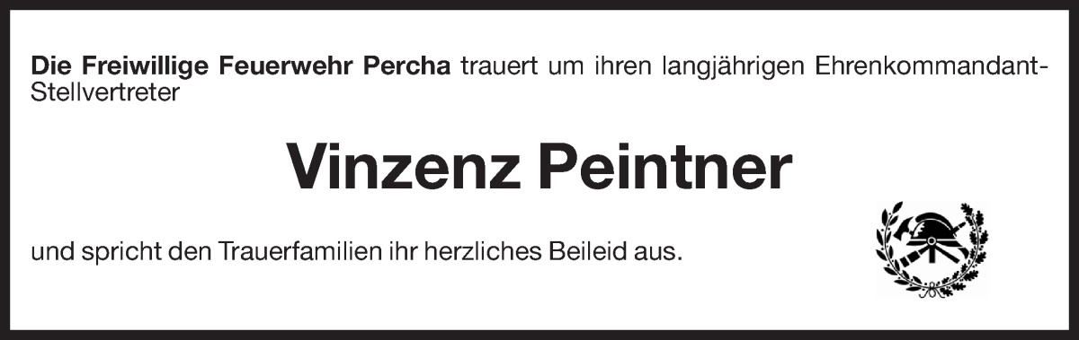 Traueranzeige für Vinzenz Peintner vom 27.12.2023 aus Dolomiten