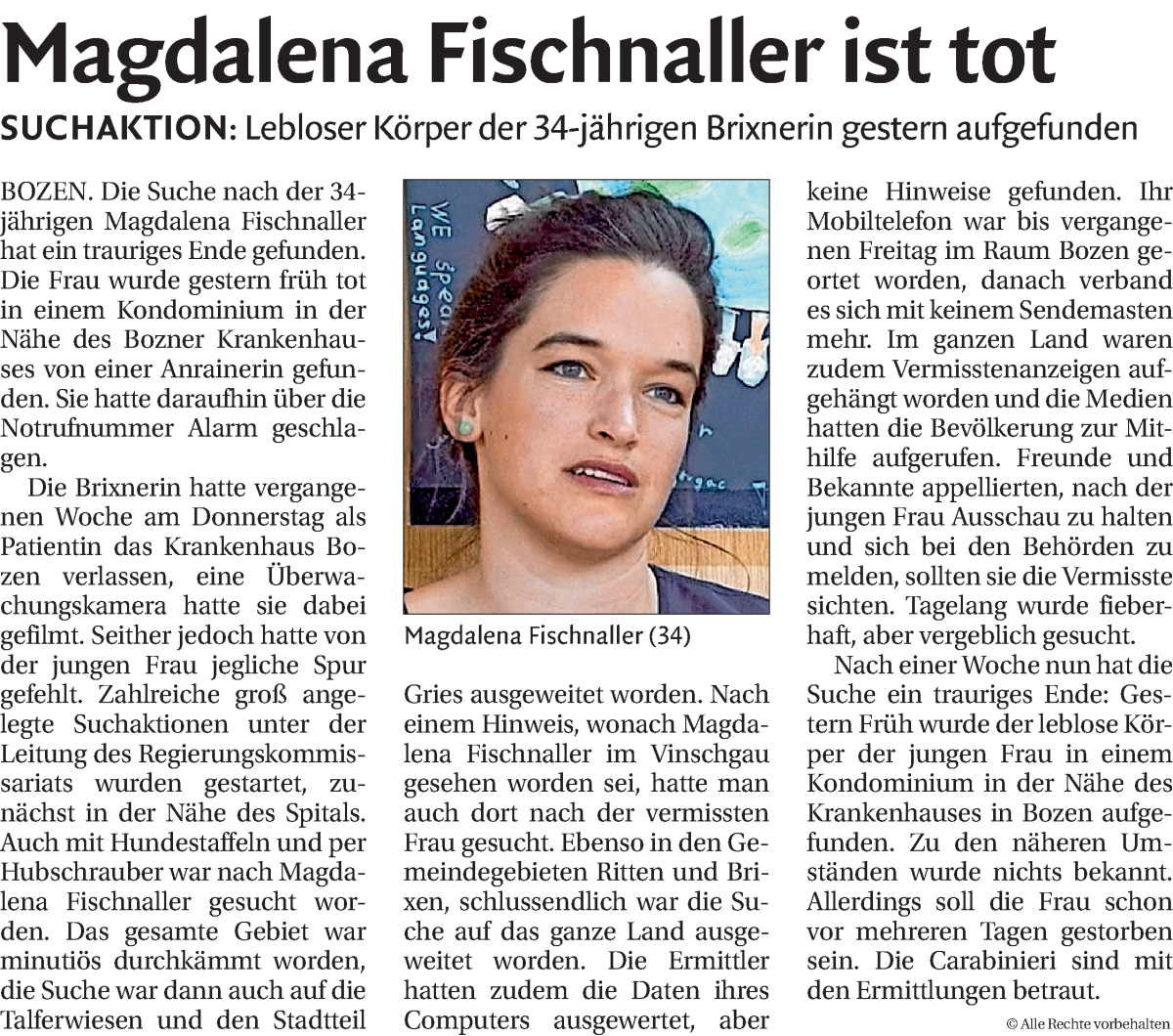  Traueranzeige für Magdalena Fischnaller vom 17.02.2023 aus Dolomiten
