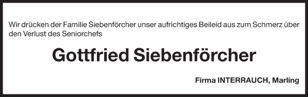 Traueranzeige von Gottfried Siebenförcher von Dolomiten