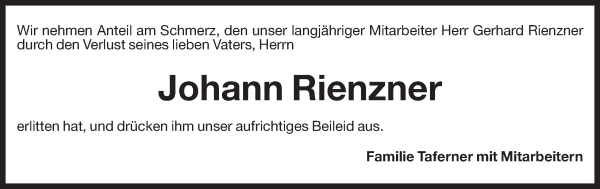Traueranzeige von Johann Rienzner von Dolomiten