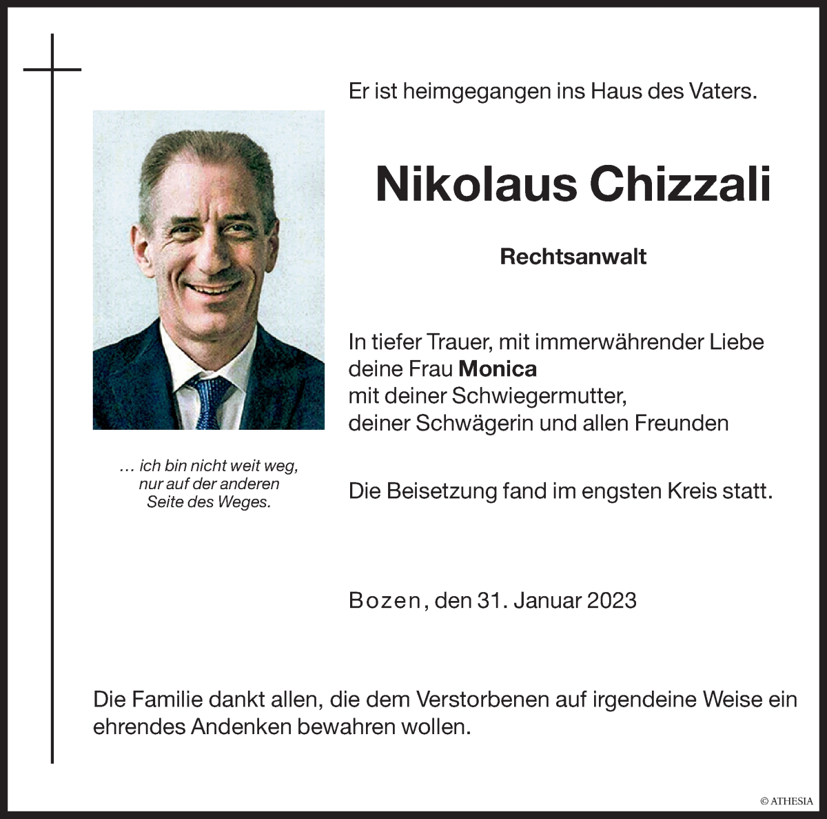  Traueranzeige für Nikolaus Chizzali vom 01.02.2023 aus Dolomiten