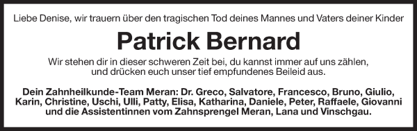 Traueranzeige von Patrick Bernard von Dolomiten