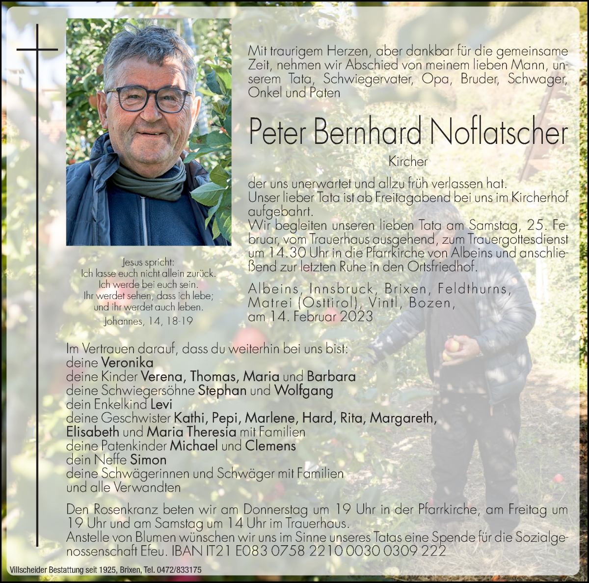  Traueranzeige für Peter Bernhard Noflatscher vom 23.02.2023 aus Dolomiten