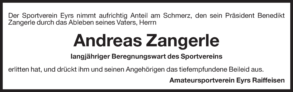 Traueranzeige für Andreas Zangerle vom 18.03.2023 aus Dolomiten