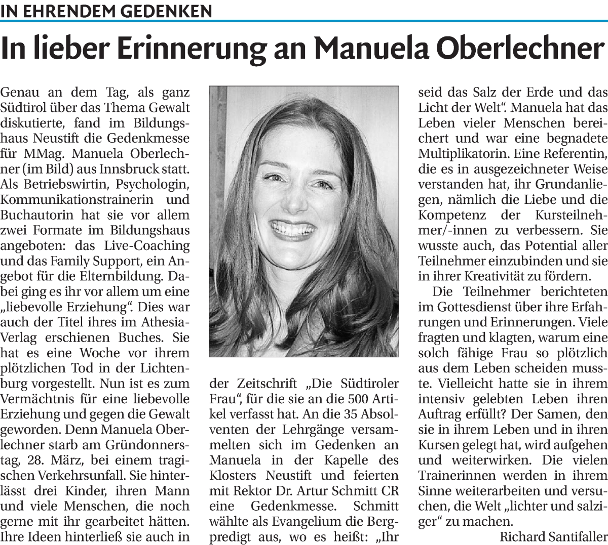  Traueranzeige für Manuela Oberlechner vom 10.07.2013 aus Dolomiten