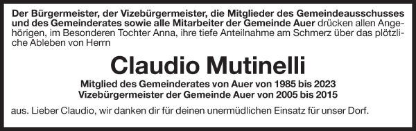 Traueranzeige von Claudio Mutinelli von Dolomiten