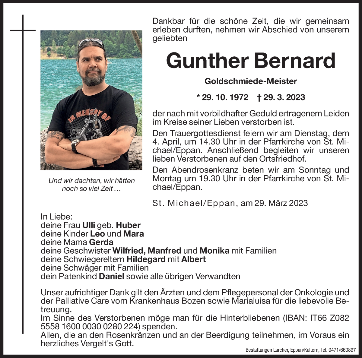  Traueranzeige für Gunther Bernard vom 31.03.2023 aus Dolomiten