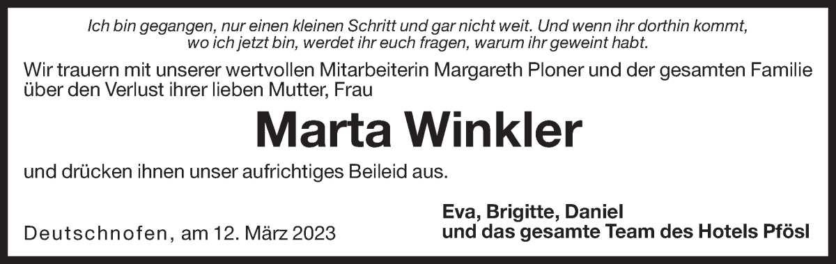  Traueranzeige für Marta Winkler vom 13.03.2023 aus Dolomiten