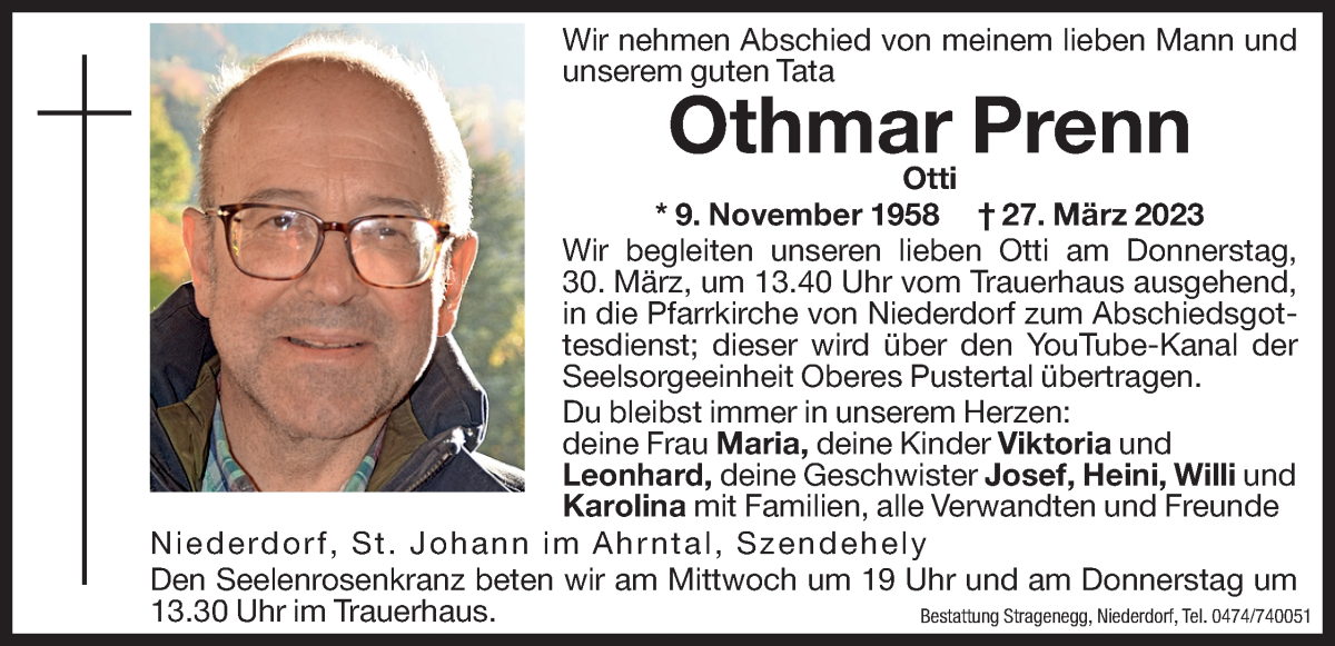  Traueranzeige für Othmar Prenn vom 29.03.2023 aus Dolomiten