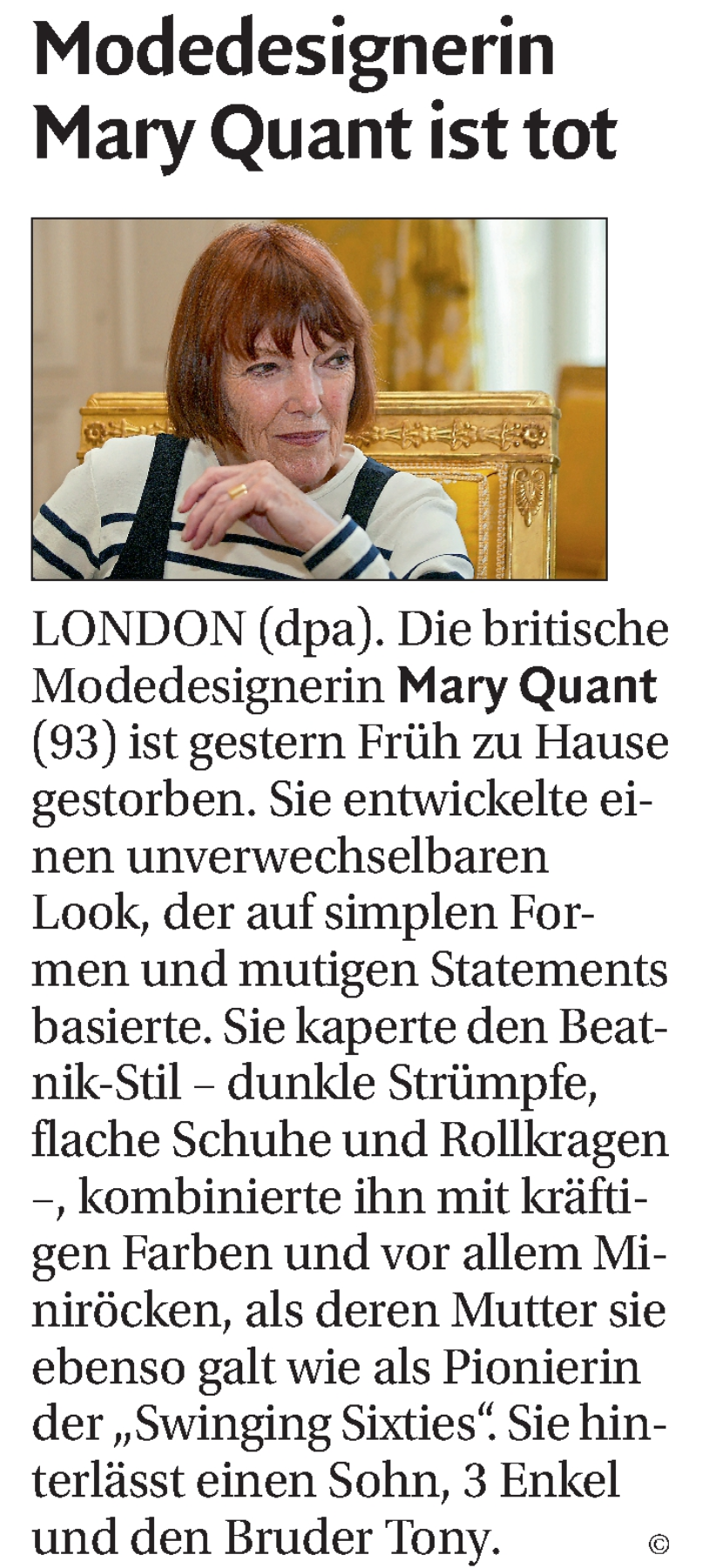  Traueranzeige für Mary Quant vom 14.04.2023 aus Dolomiten