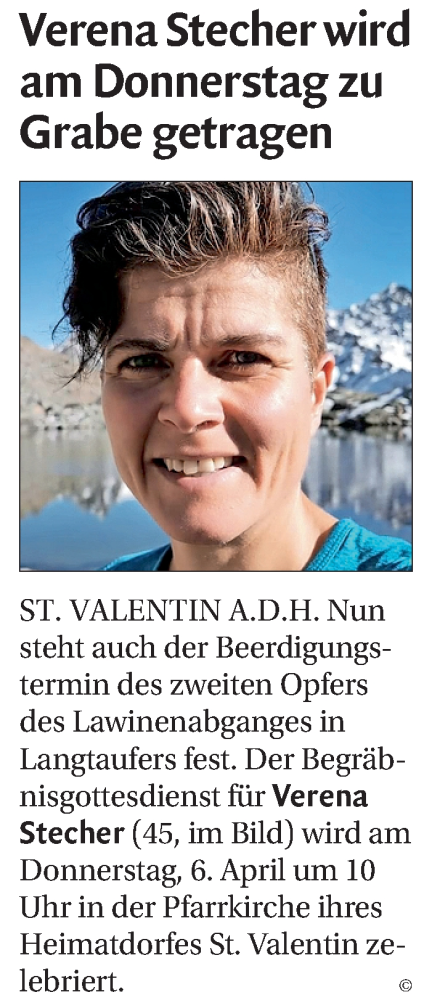 Traueranzeige von Verena Stecher von Dolomiten