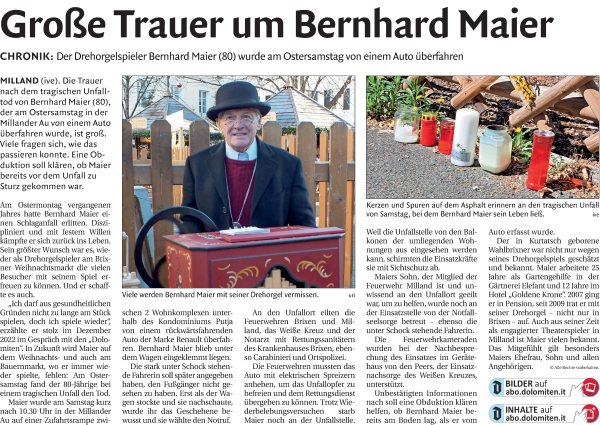 Traueranzeige von Bernhard Maier von Dolomiten