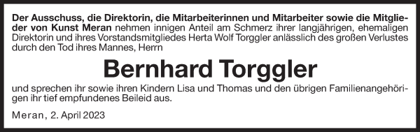 Traueranzeige von Bernhard Karl Torggler von Dolomiten