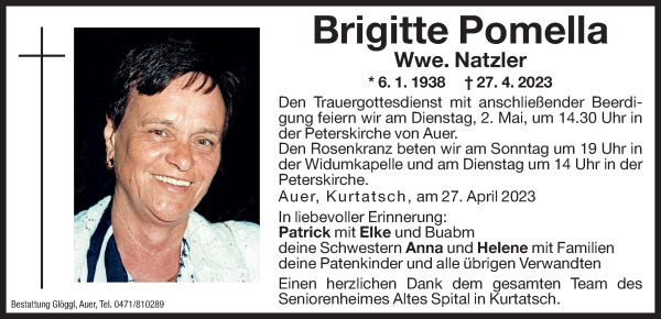 Traueranzeige von Brigitte Natzler von Dolomiten