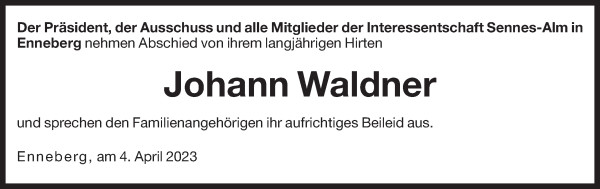 Traueranzeige von Johann Waldner von Dolomiten