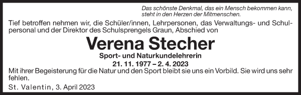 Traueranzeige von Verena Stecher von Dolomiten