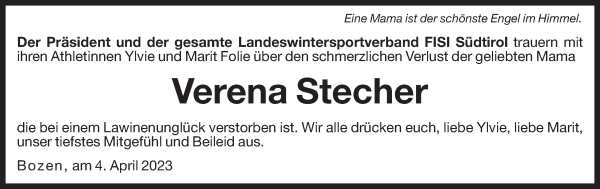 Traueranzeige von Verena Stecher von Dolomiten