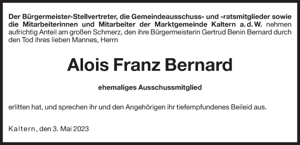 Traueranzeige von Alois Franz Bernard von Dolomiten