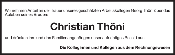 Traueranzeige von Christian Thöni von Dolomiten