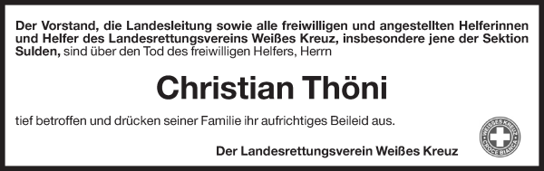 Traueranzeige von Christian Thöni von Dolomiten