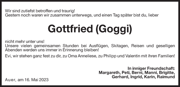 Traueranzeige von Gottfried Perwanger von Dolomiten