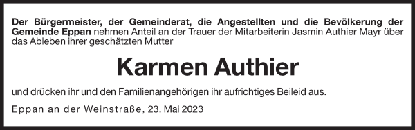 Traueranzeige von Karmen Authier von Dolomiten