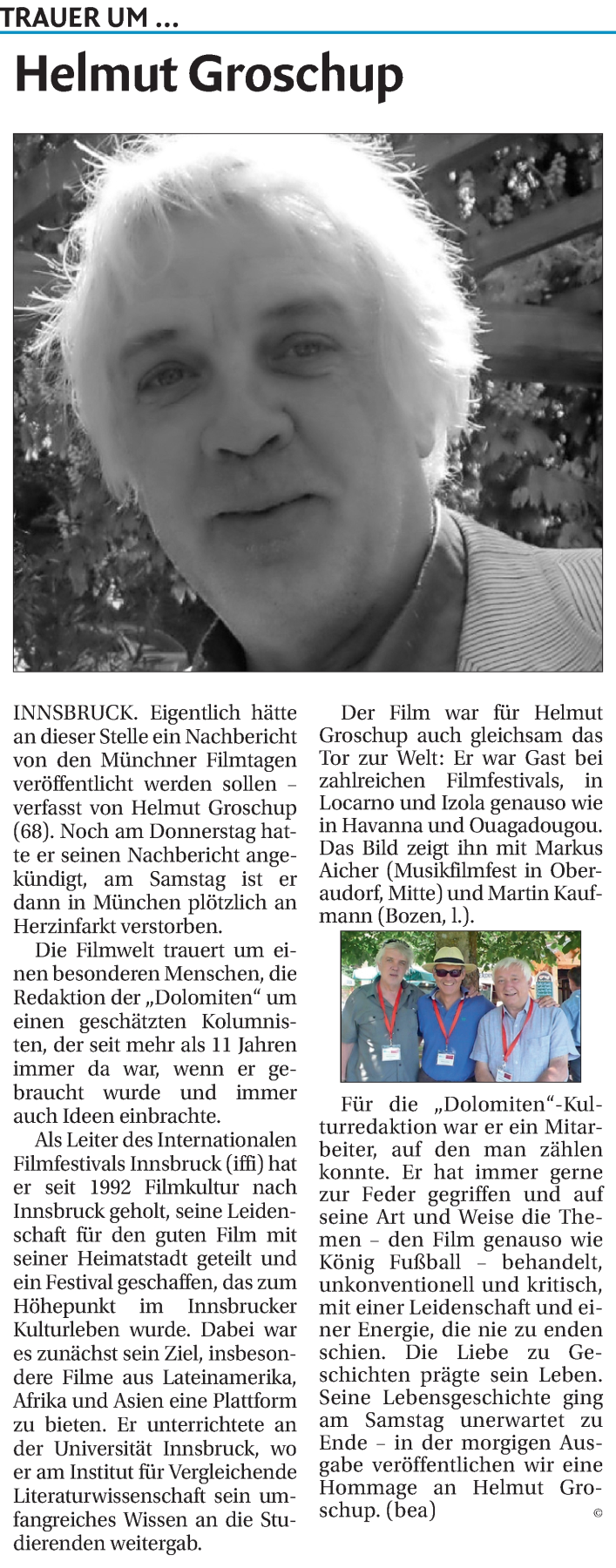  Traueranzeige für Helmut Groschup vom 04.07.2023 aus Dolomiten