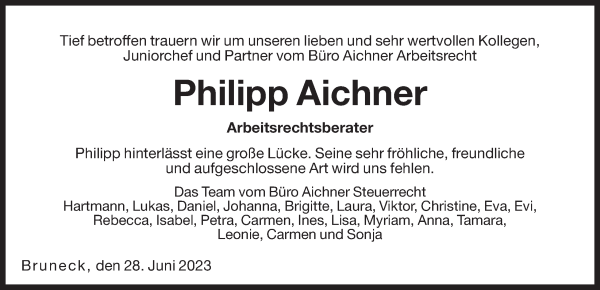 Traueranzeige von Philipp Aichner von Dolomiten