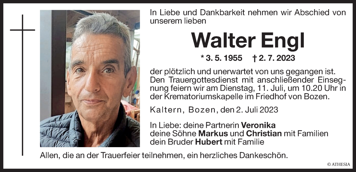  Traueranzeige für Walter Engl vom 07.07.2023 aus Dolomiten