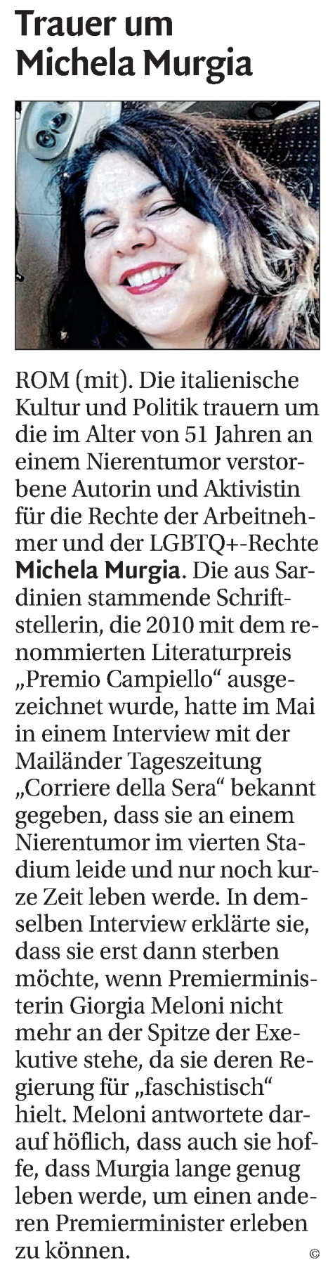 Nachruf auf Michela Murgia: Ihr letzter Wunsch blieb unerfüllt