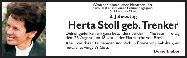 Traueranzeige von Herta Stoll von Dolomiten