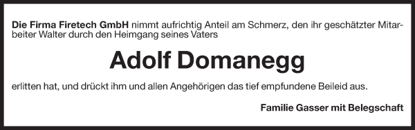 Traueranzeige von Adolf Domanegg von Dolomiten