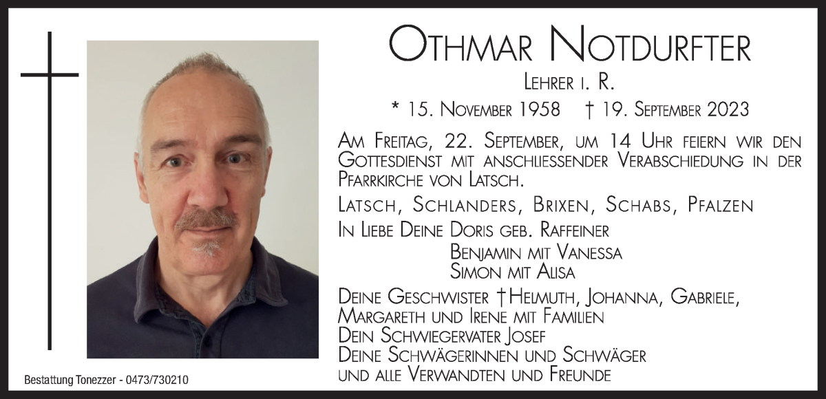  Traueranzeige für Othmar Notdurfter vom 22.09.2023 aus Dolomiten