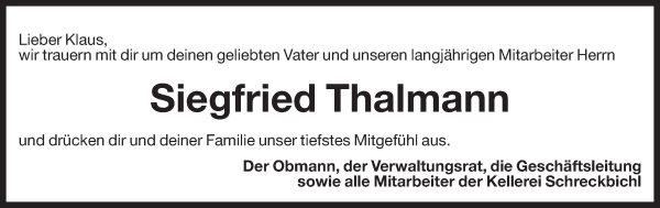 Traueranzeige von Siegfried Thalmann von Dolomiten