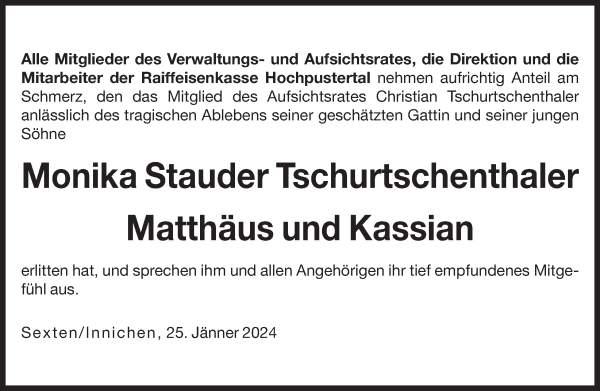 Traueranzeige von Matthäus Tschurtschenthaler von Dolomiten