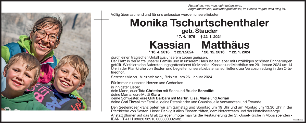  Traueranzeige für Kassian Tschurtschenthaler vom 27.01.2024 aus Dolomiten